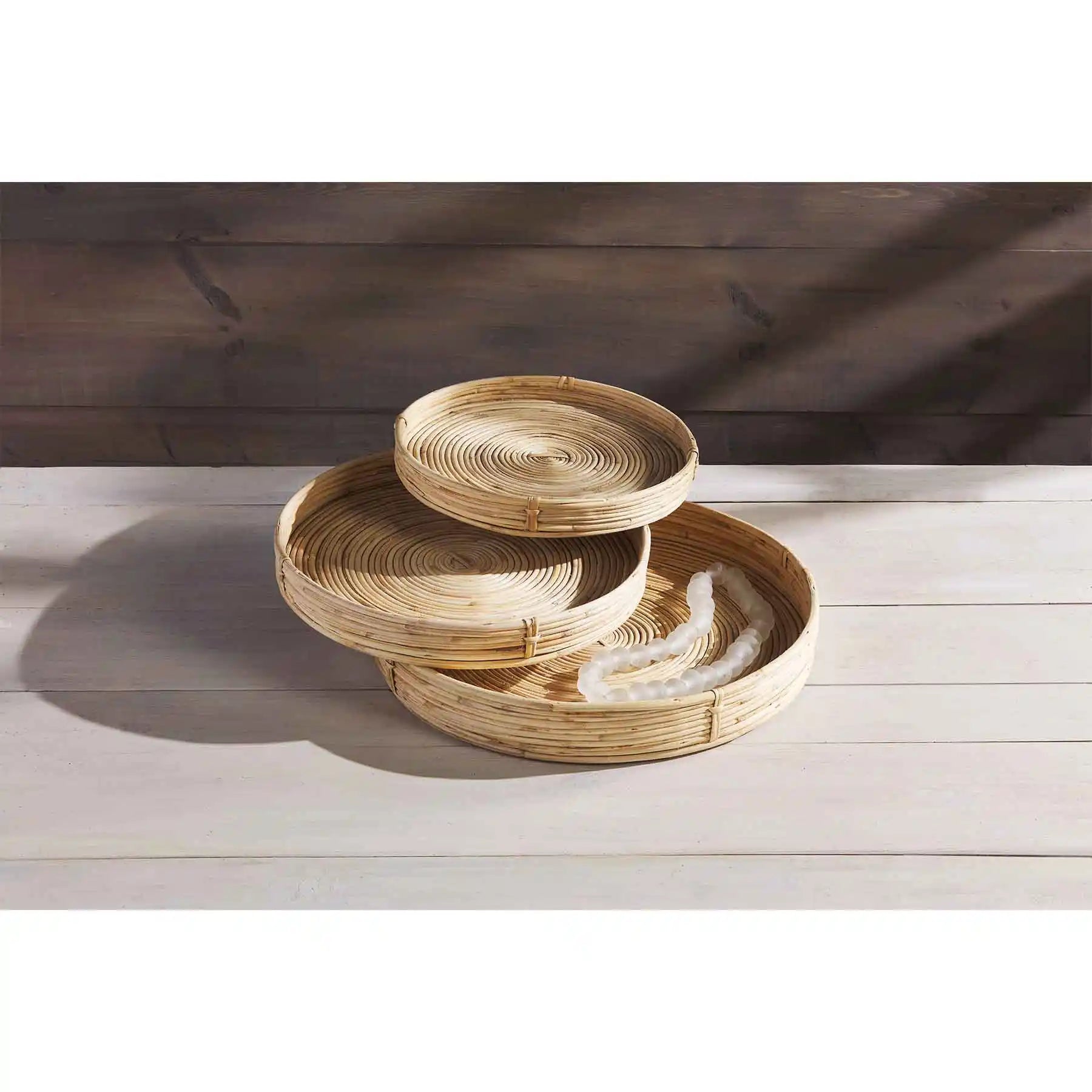 Beautiful Woven Cane Tray Set - Thumbnail 5