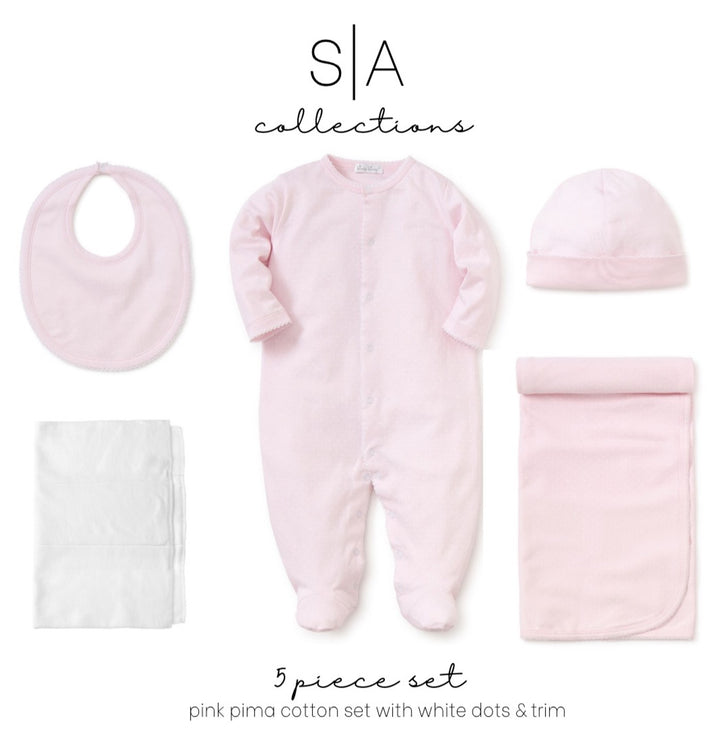 Five Piece Set - Pink with White Dots