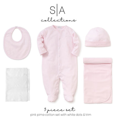 Five Piece Set - Pink with White Dots