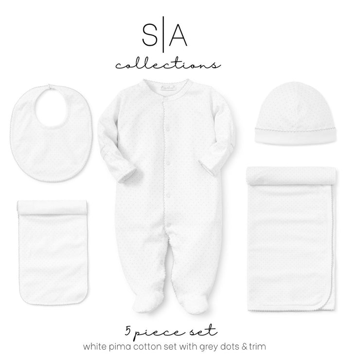 Five Piece Set - White with Gray Dots