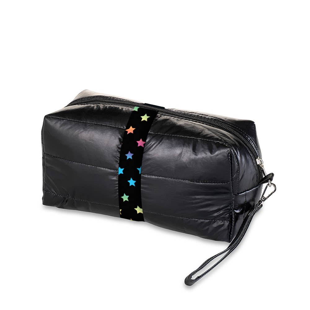 Black Puffer Cosmetic Bag  Scatter Star Straps