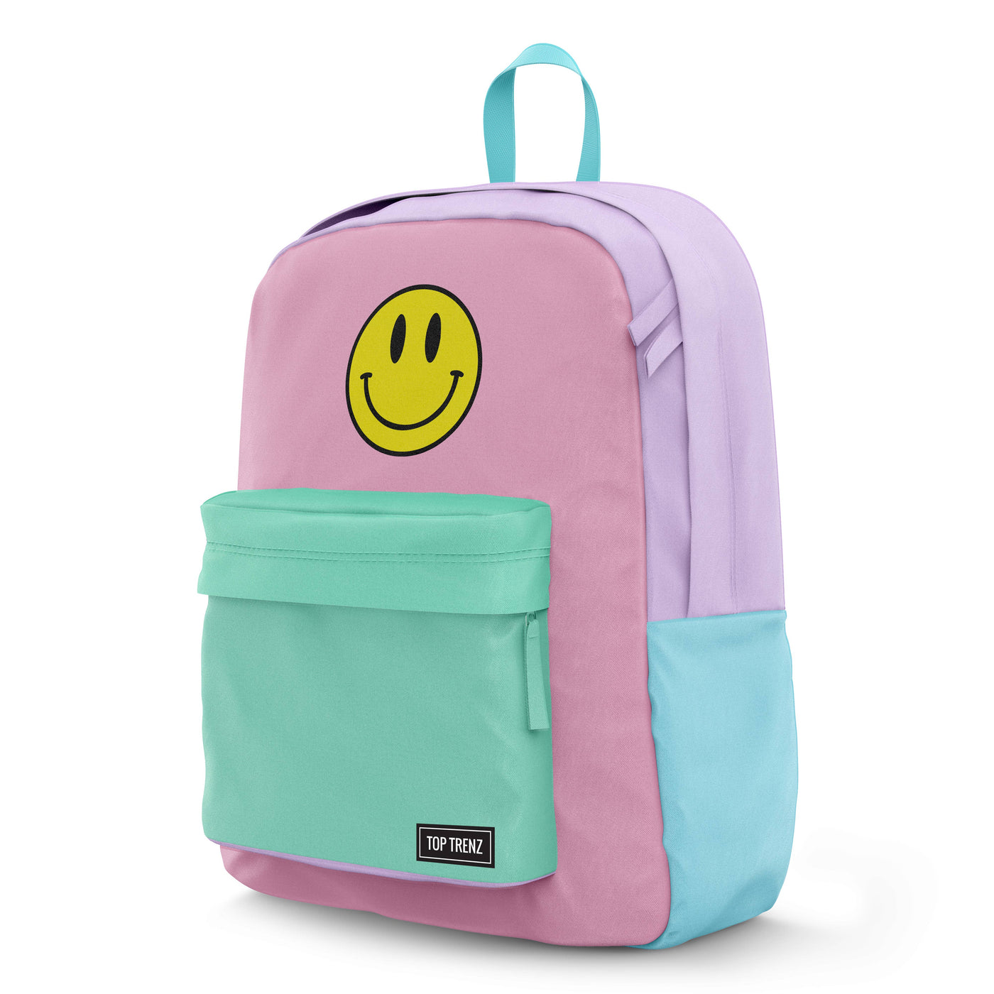 Happy Face Color Block Canvas 2-Zipper Backpack