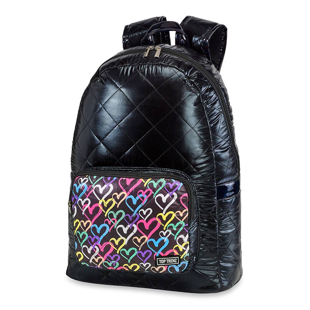 Black Diamond Stitch Puffer Backpack w/Graffiti Heart