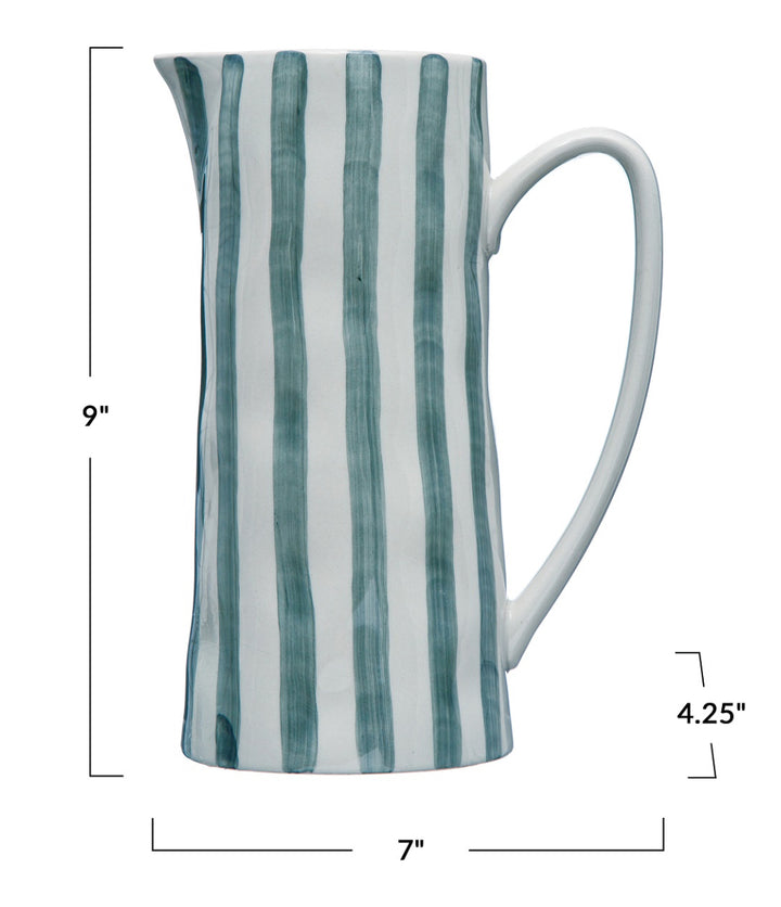 Creative Co-op Stone Blue Stripe Pitcher