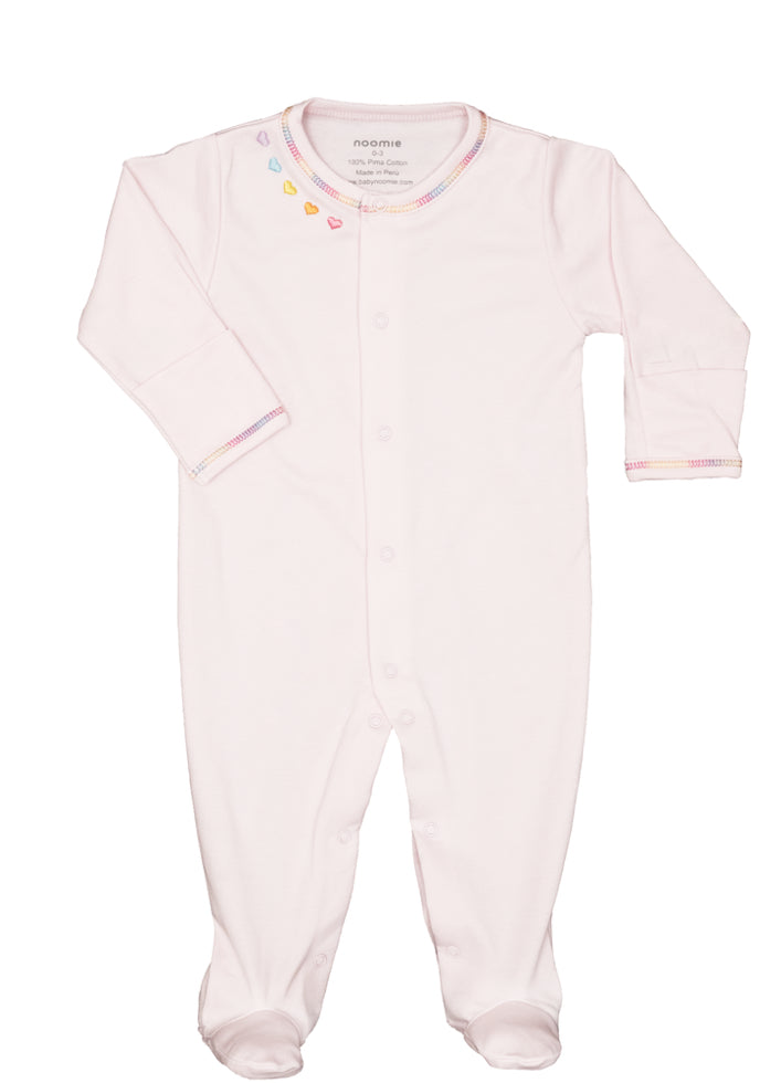 Noomie Snap Footie Pink W/Heart Embroidery